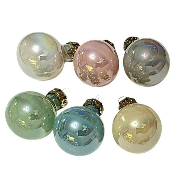 20 VTG Pastel Glass Christmas Ornaments Iridescent Mini Bauble 1" Holiday Taiwan - Picture 3 of 11